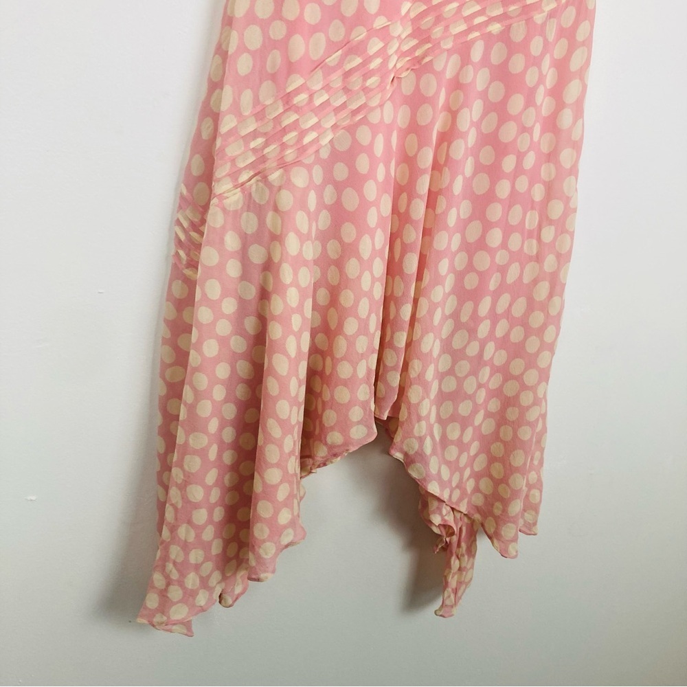 Vintage 90s/Y2K pink and cream polka dot 100% silk midi dress asymmetric hem. 2P - Picture 3 of 6